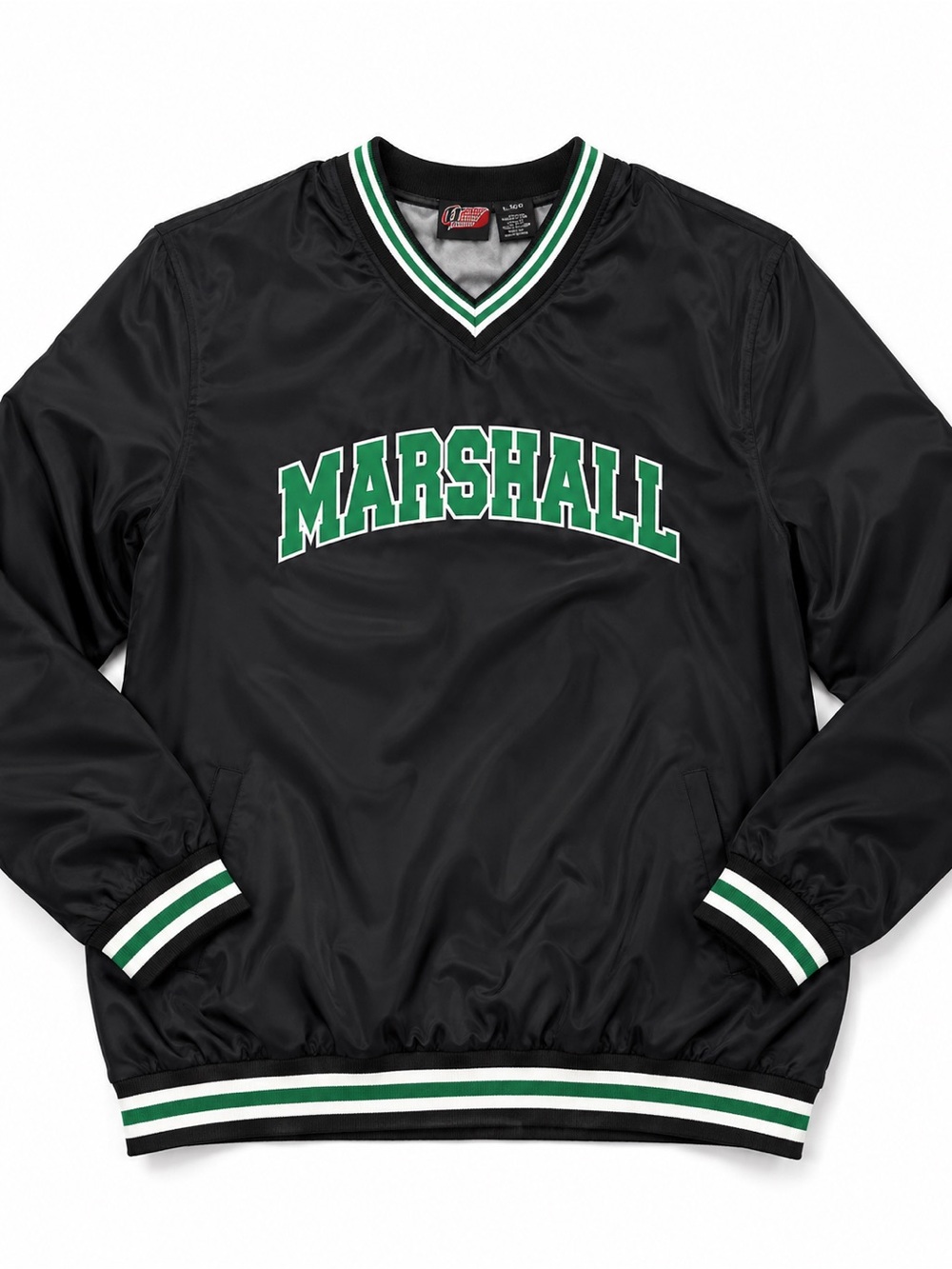 Marshall Black Pullover Windbreaker with Green and White Trim